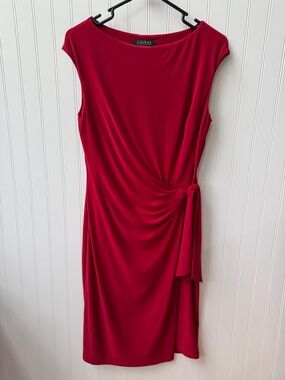 Lauren Ralph Lauren Crimson Red Sleeveless Midi Dress with Side Tie